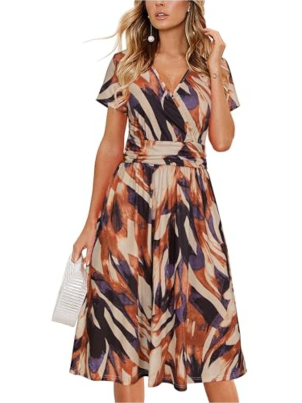 Casual Floral Wrap Dress Short Sleeve V-Neck with Pockets